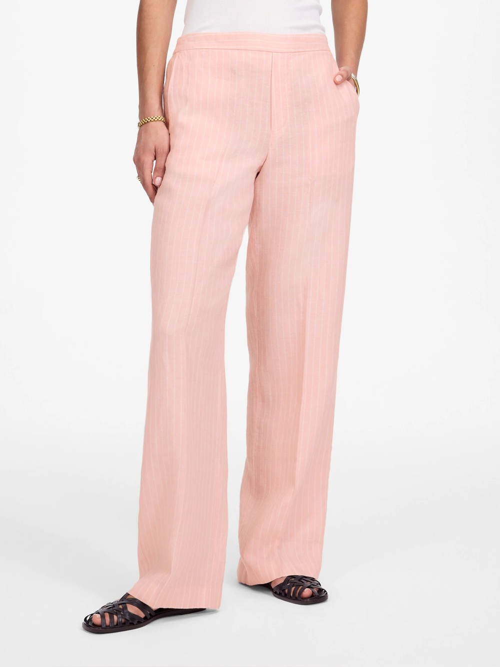 Madewell Easy Pull-on Pants in 100% Linen, Pink, Size M - Picture 2 of 11